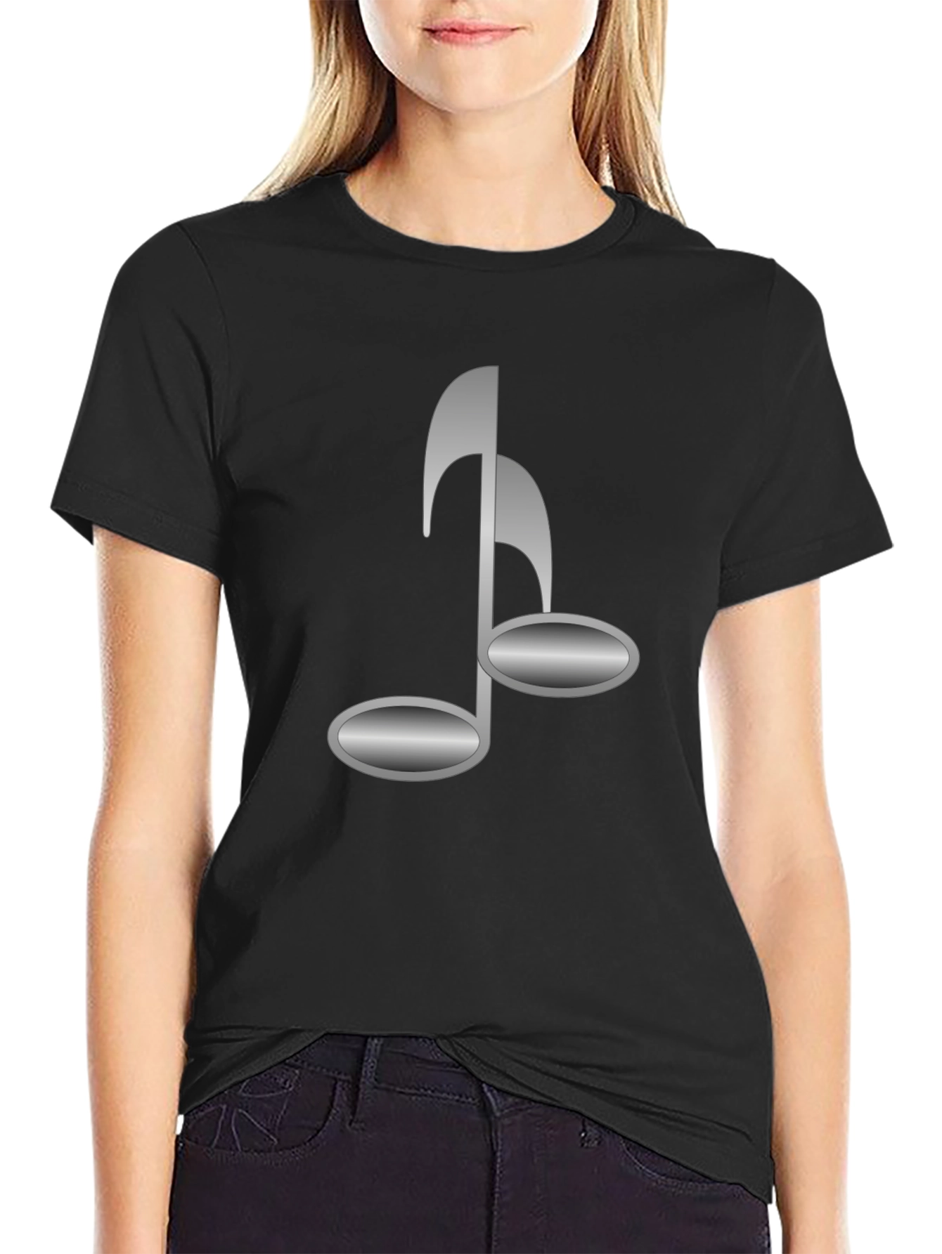 Black T-Shirt with Musical Note Design