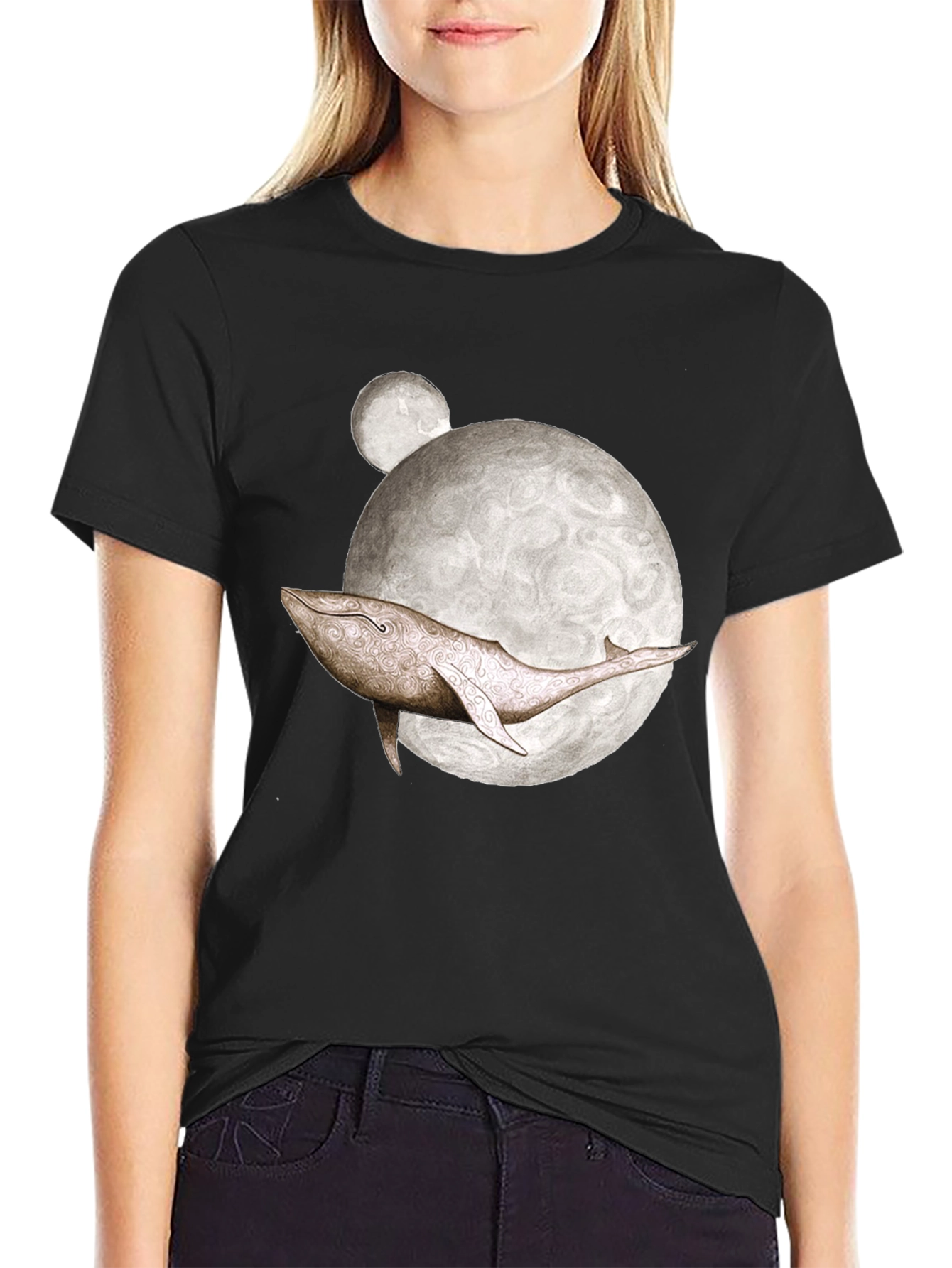 Whale Moon Graphic Tee - Mens Black T-Shirt