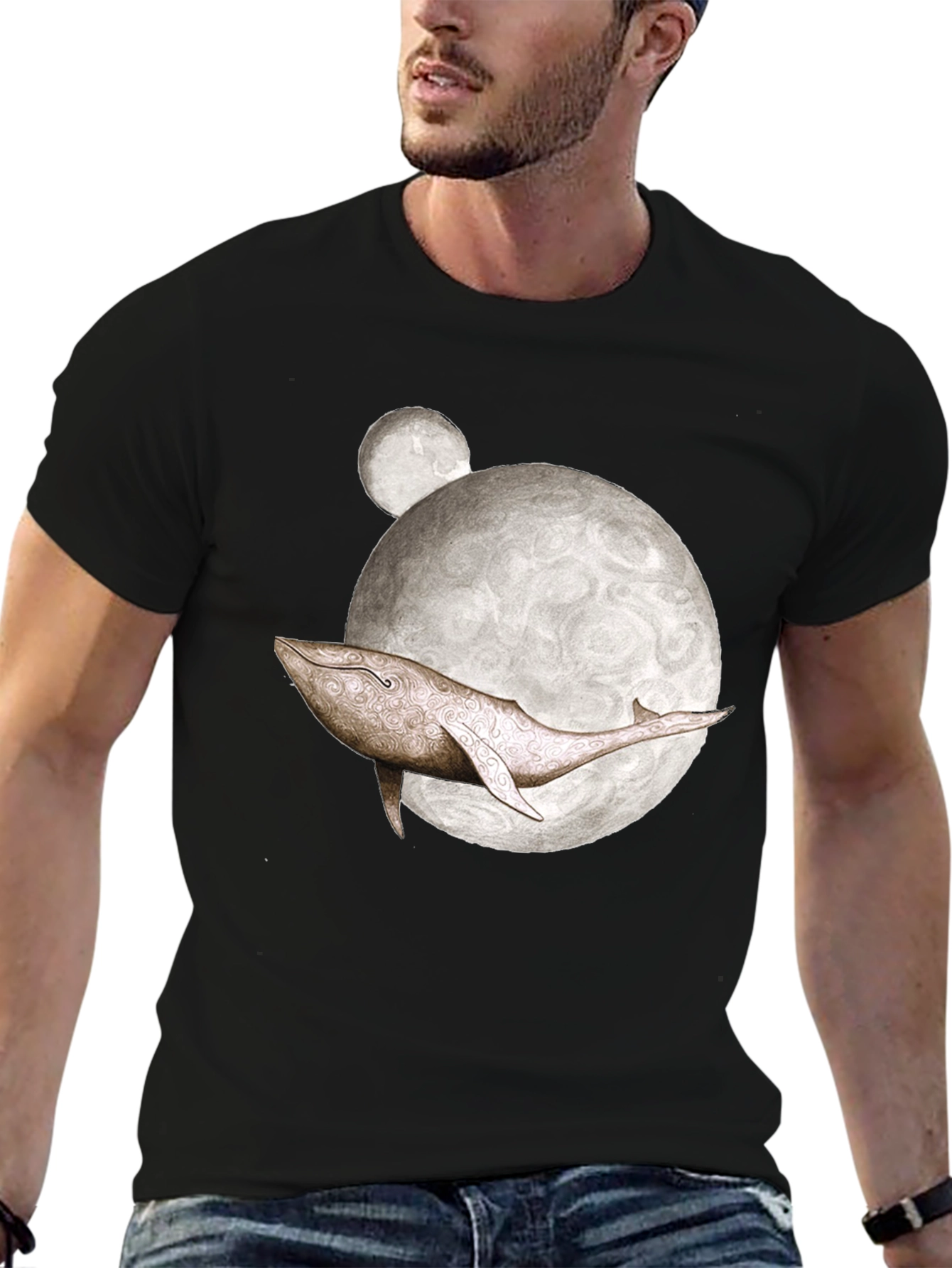 Whale Moon Graphic Tee - Mens Black T-Shirt