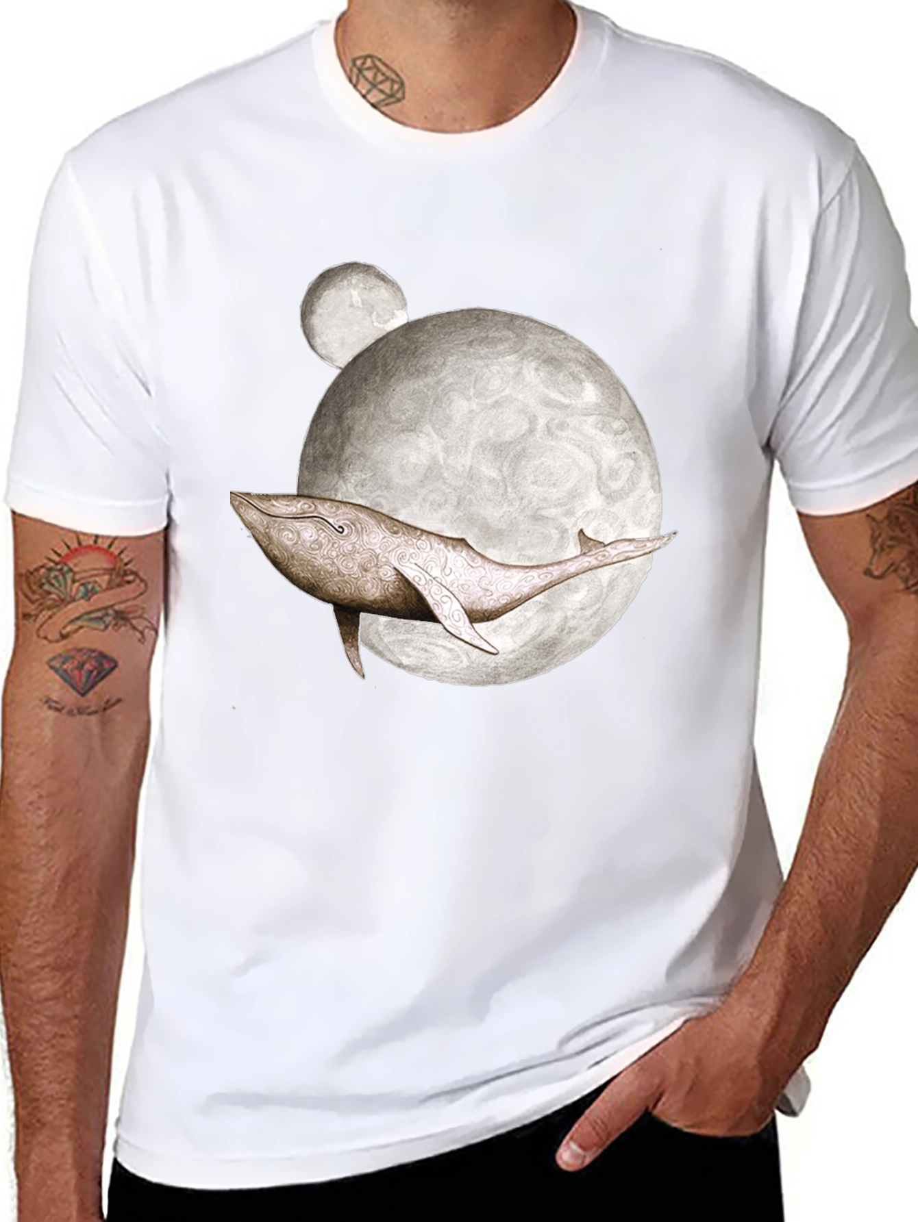 Whale Moon Graphic Tee - Mens Black T-Shirt
