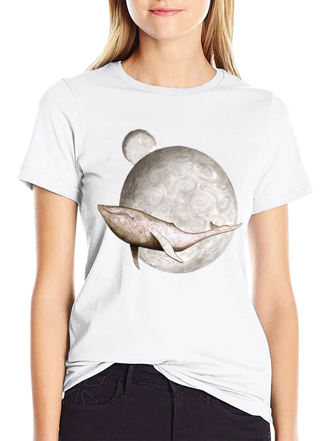 Whale Moon Graphic Tee - Mens Black T-Shirt