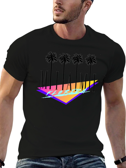 Miami Florida Black T-Shirt Palm Tree Graphic Tee