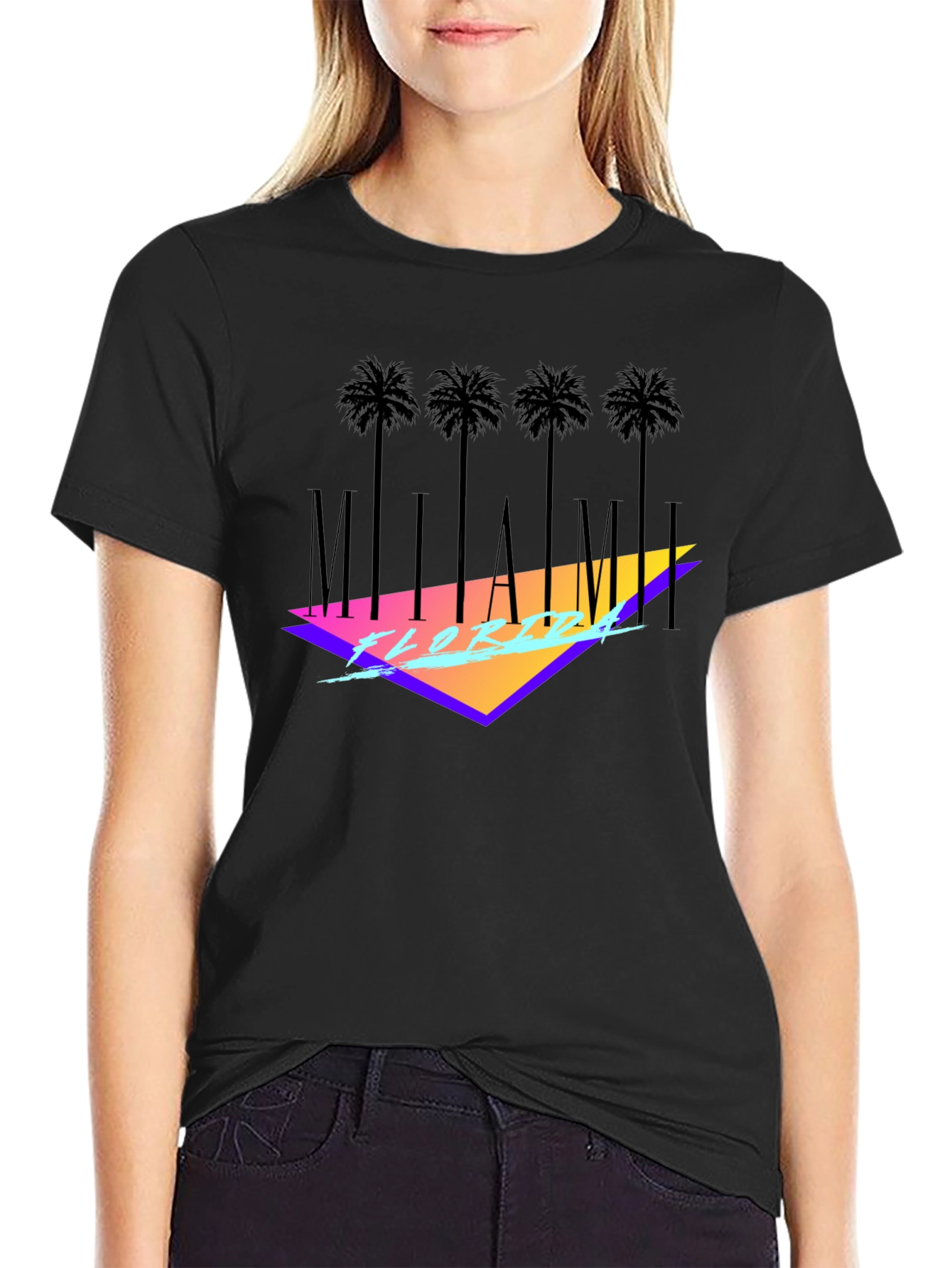 Miami Florida Black T-Shirt Palm Tree Graphic Tee