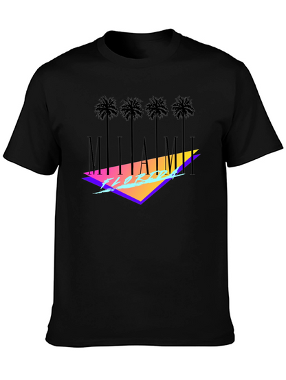 Miami Florida Black T-Shirt Palm Tree Graphic Tee