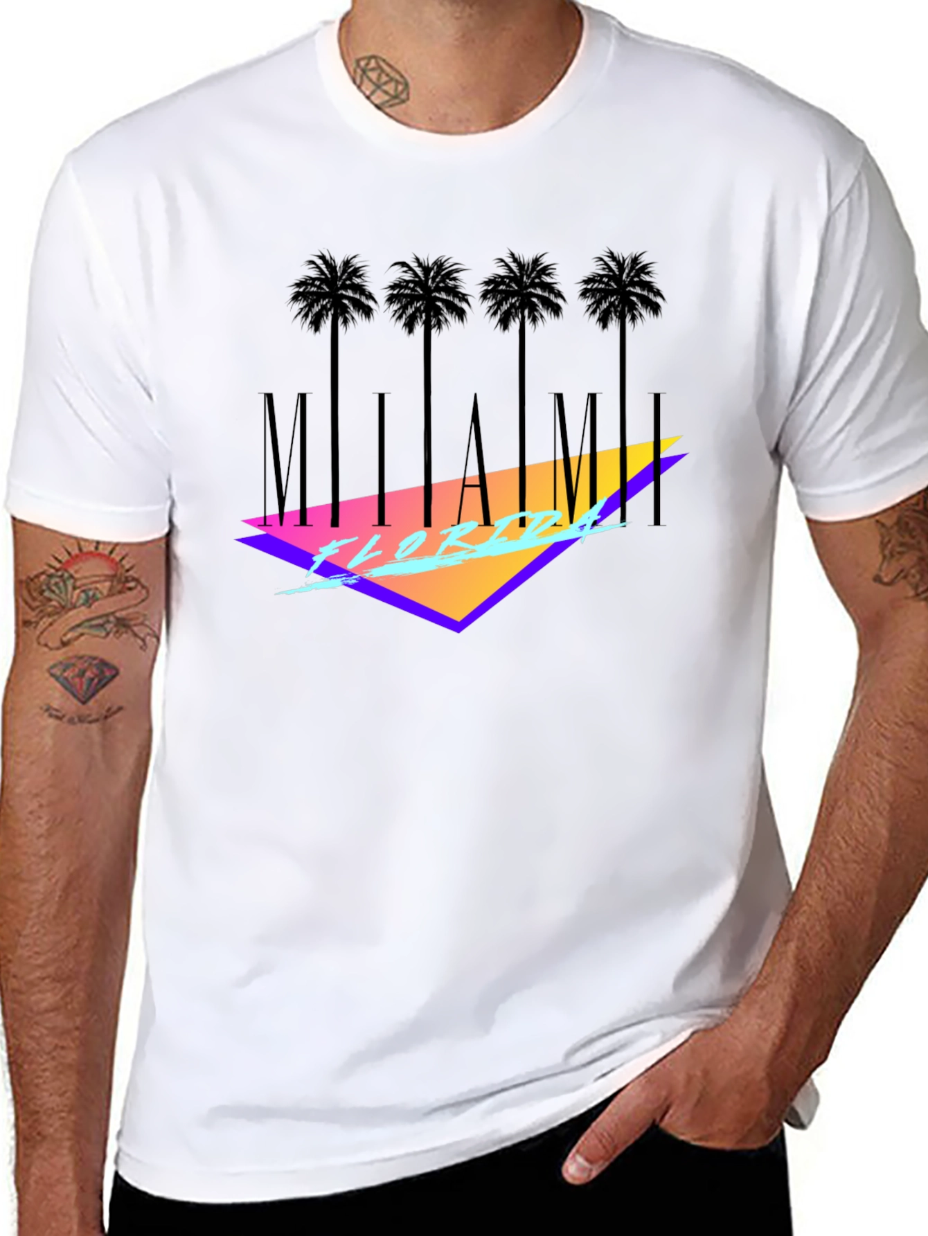 Miami Florida Black T-Shirt Palm Tree Graphic Tee
