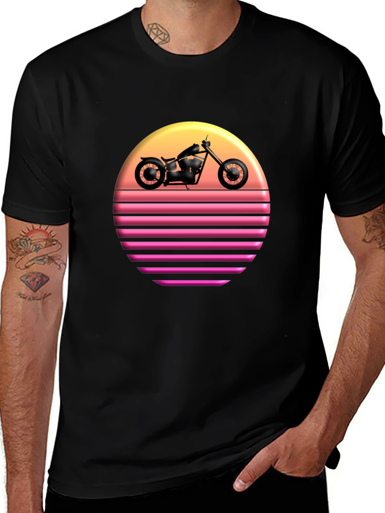 Retro Sunset Motorcycle Graphic T-Shirt