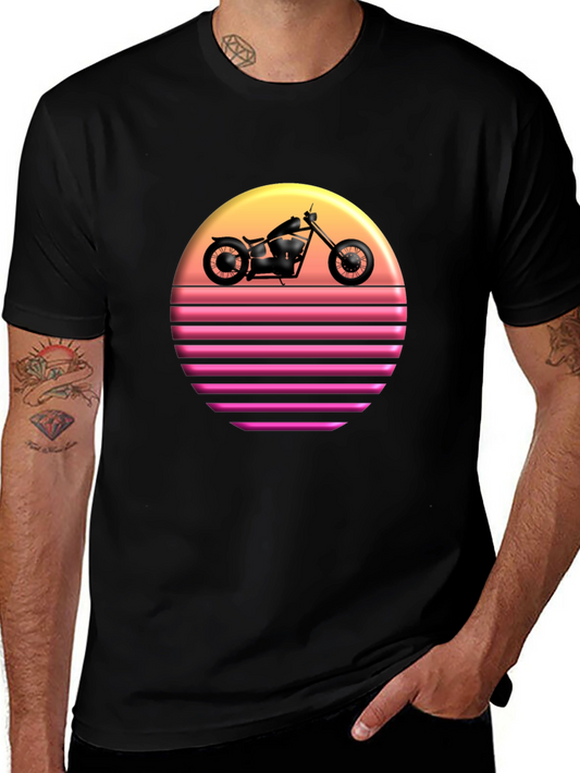 Retro Sunset Motorcycle Graphic T-Shirt