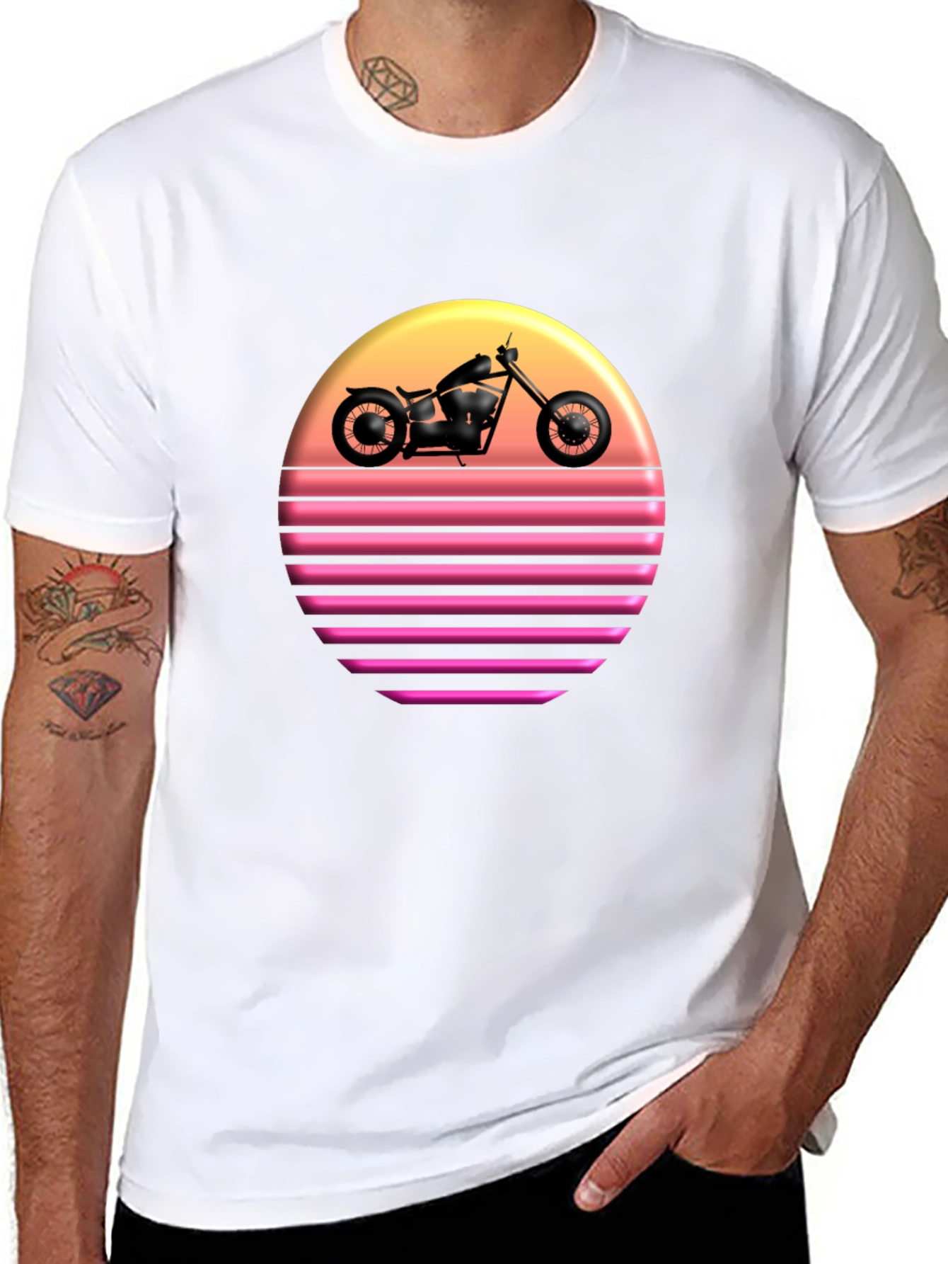 Retro Sunset Motorcycle Graphic T-Shirt