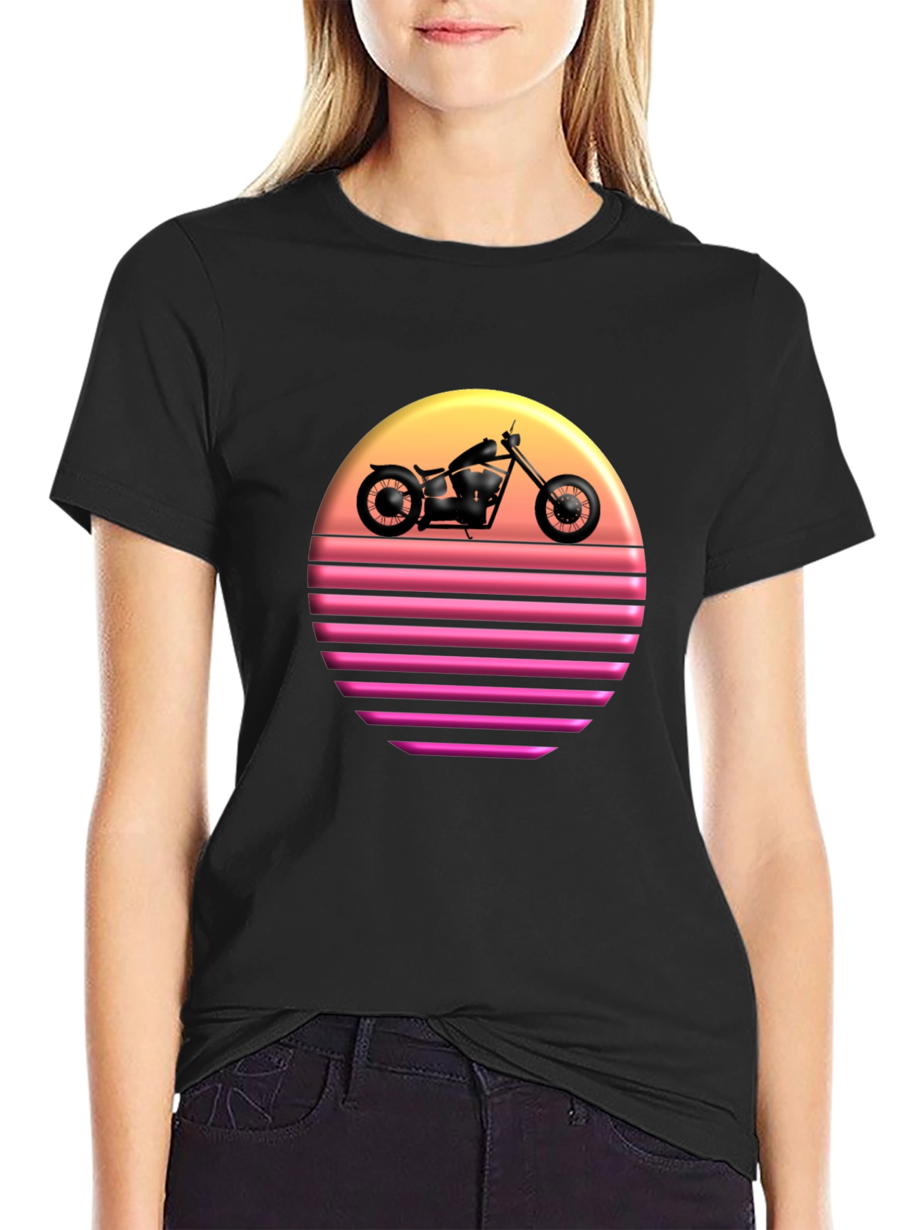 Retro Sunset Motorcycle Graphic T-Shirt
