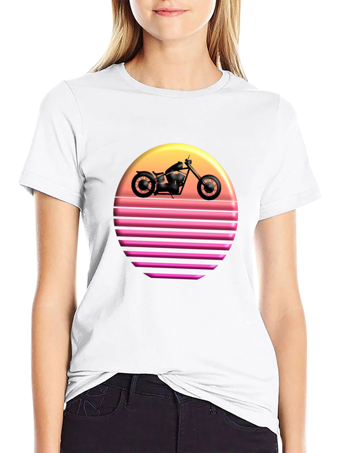Retro Sunset Motorcycle Graphic T-Shirt