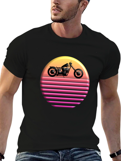 Retro Sunset Motorcycle Graphic T-Shirt
