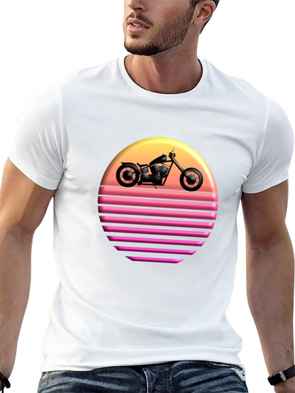 Retro Sunset Motorcycle Graphic T-Shirt
