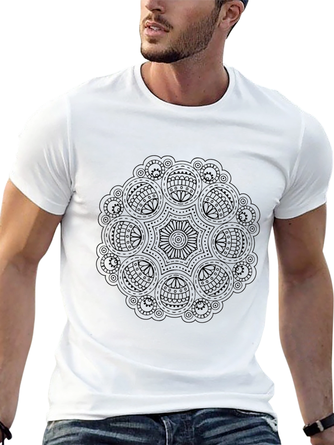 Black Mandala Print Crew Neck T-Shirt