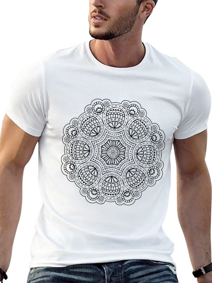 Black Mandala Print Crew Neck T-Shirt