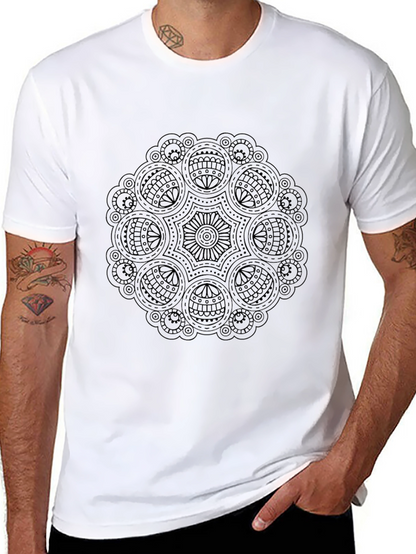 Black Mandala Print Crew Neck T-Shirt