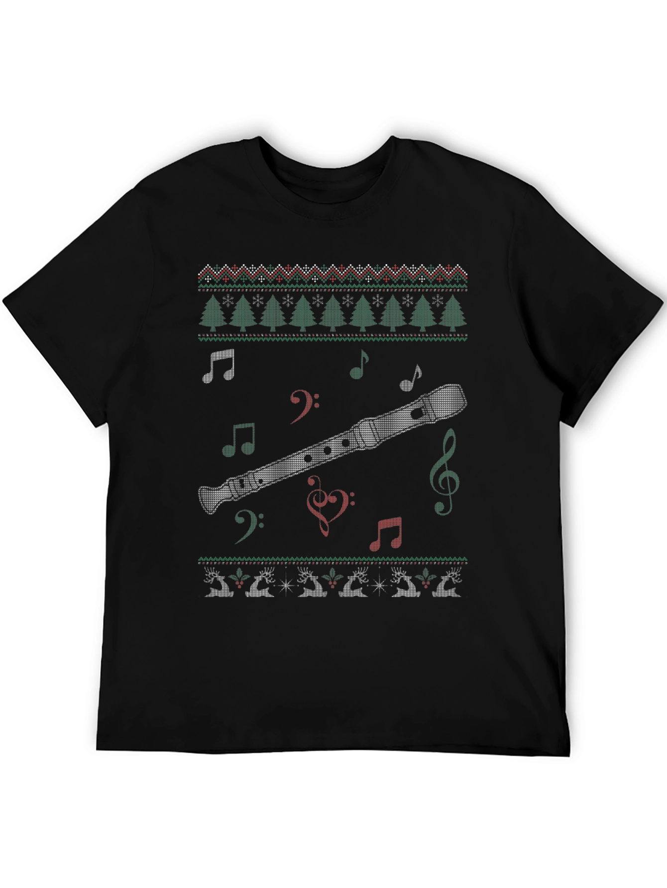 Christmas Flute Ugly Sweater Style T-Shirt
