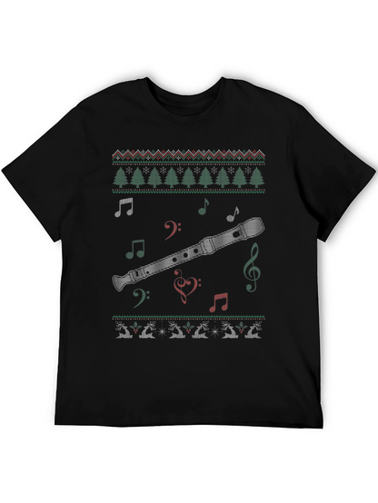Christmas Flute Ugly Sweater Style T-Shirt