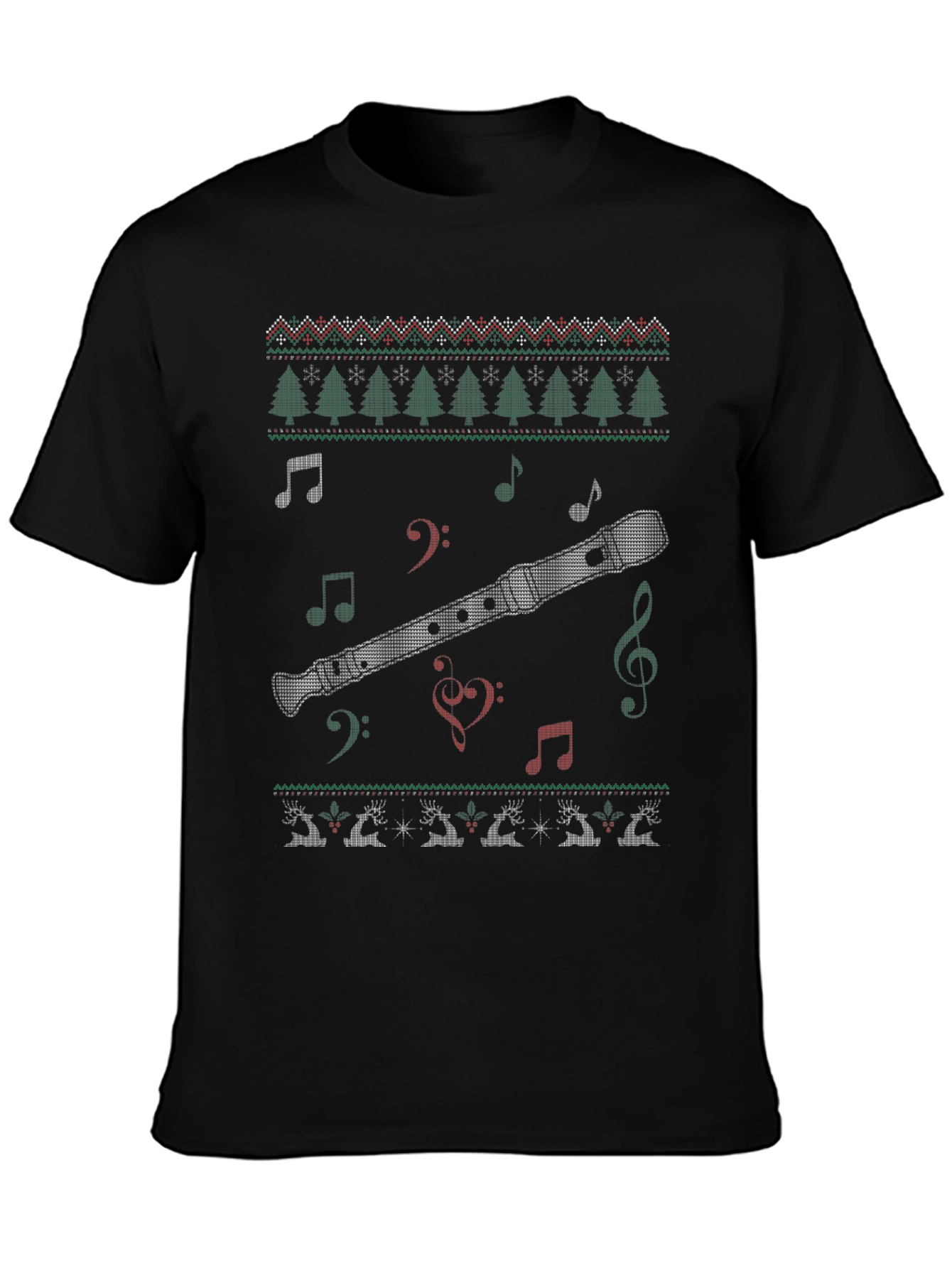 Christmas Flute Ugly Sweater Style T-Shirt
