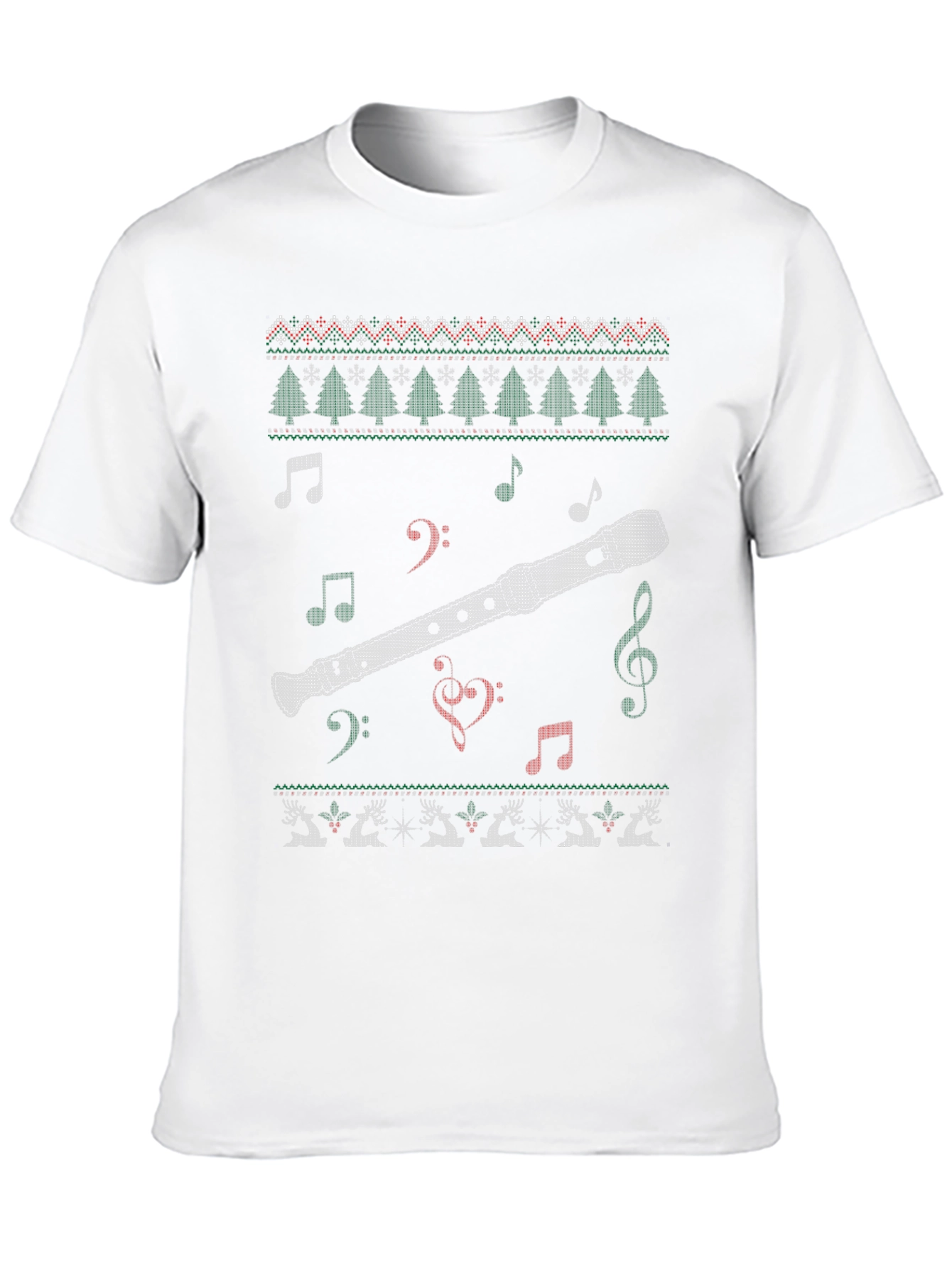 Christmas Flute Ugly Sweater Style T-Shirt