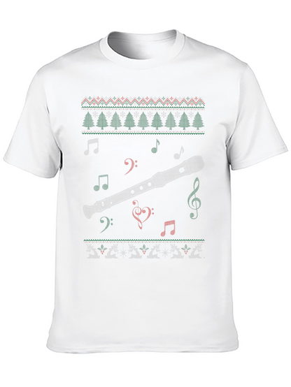 Christmas Flute Ugly Sweater Style T-Shirt