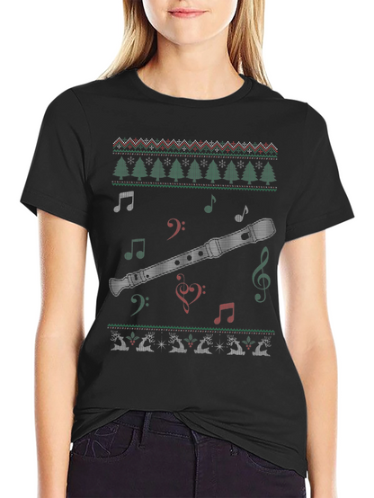Christmas Flute Ugly Sweater Style T-Shirt