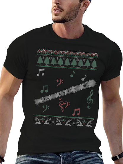 Christmas Flute Ugly Sweater Style T-Shirt