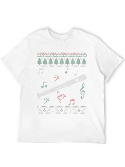 Christmas Flute Ugly Sweater Style T-Shirt