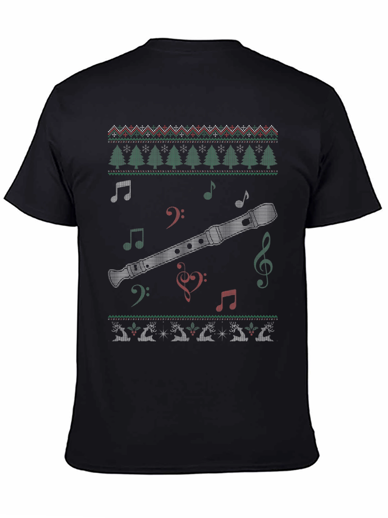 Christmas Flute Ugly Sweater Style T-Shirt