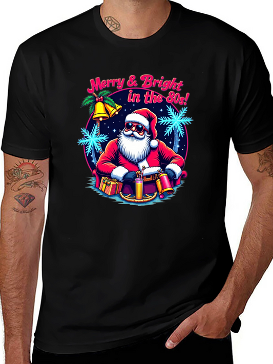 Merry & Bright Retro Santa Graphic T-Shirt