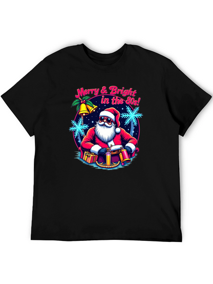 Merry & Bright Retro Santa Graphic T-Shirt