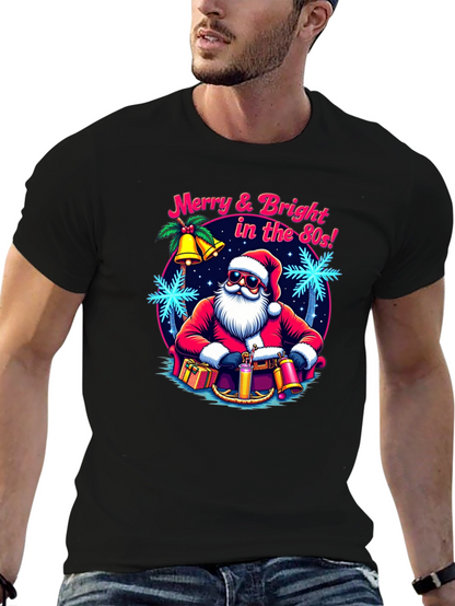 Merry & Bright Retro Santa Graphic T-Shirt