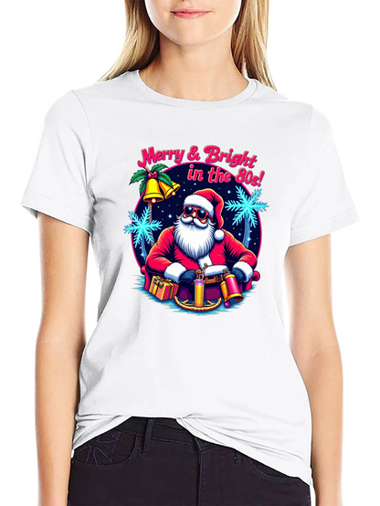 Merry & Bright Retro Santa Graphic T-Shirt