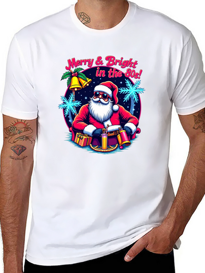 Merry & Bright Retro Santa Graphic T-Shirt