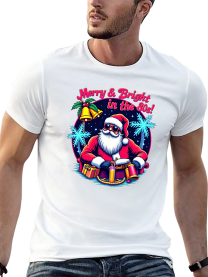 Merry & Bright Retro Santa Graphic T-Shirt