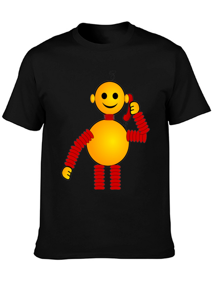 Whimsical Robot Graphic Tee - Black