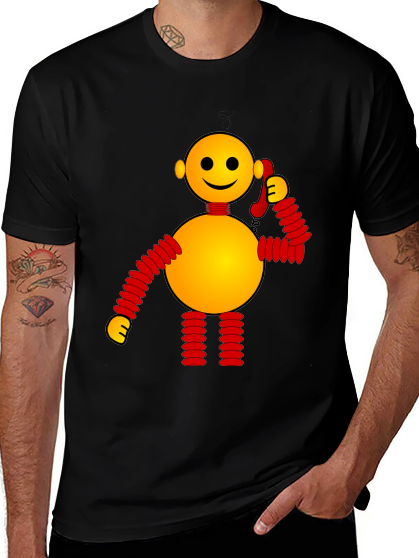 Whimsical Robot Graphic Tee - Black
