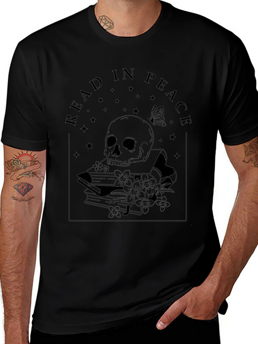 Read In Peace T-Shirt - Skull & Books Graphic Tee