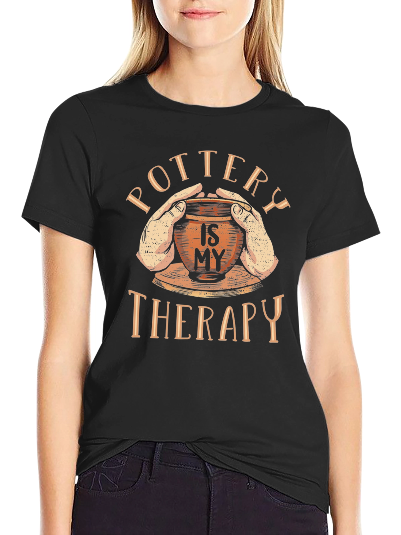 Pottery is My Therapy Black Graphic T-Shirt