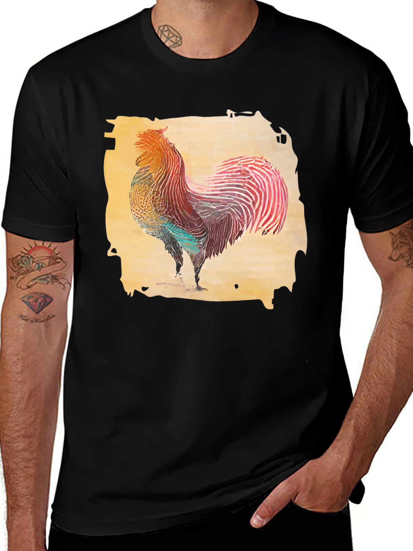 Rooster Graphic T-Shirt - Black Cotton Tee