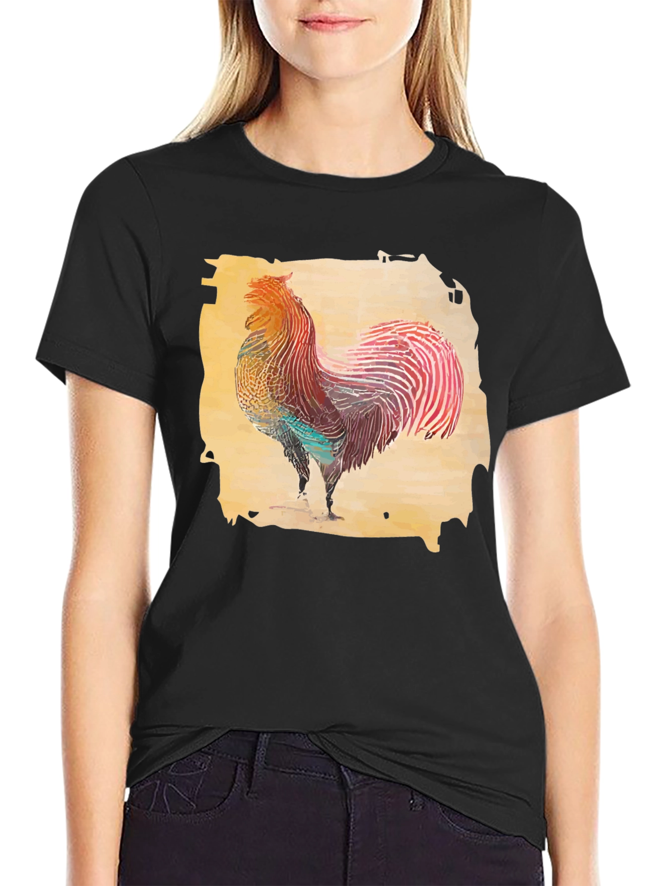 Rooster Graphic T-Shirt - Black Cotton Tee
