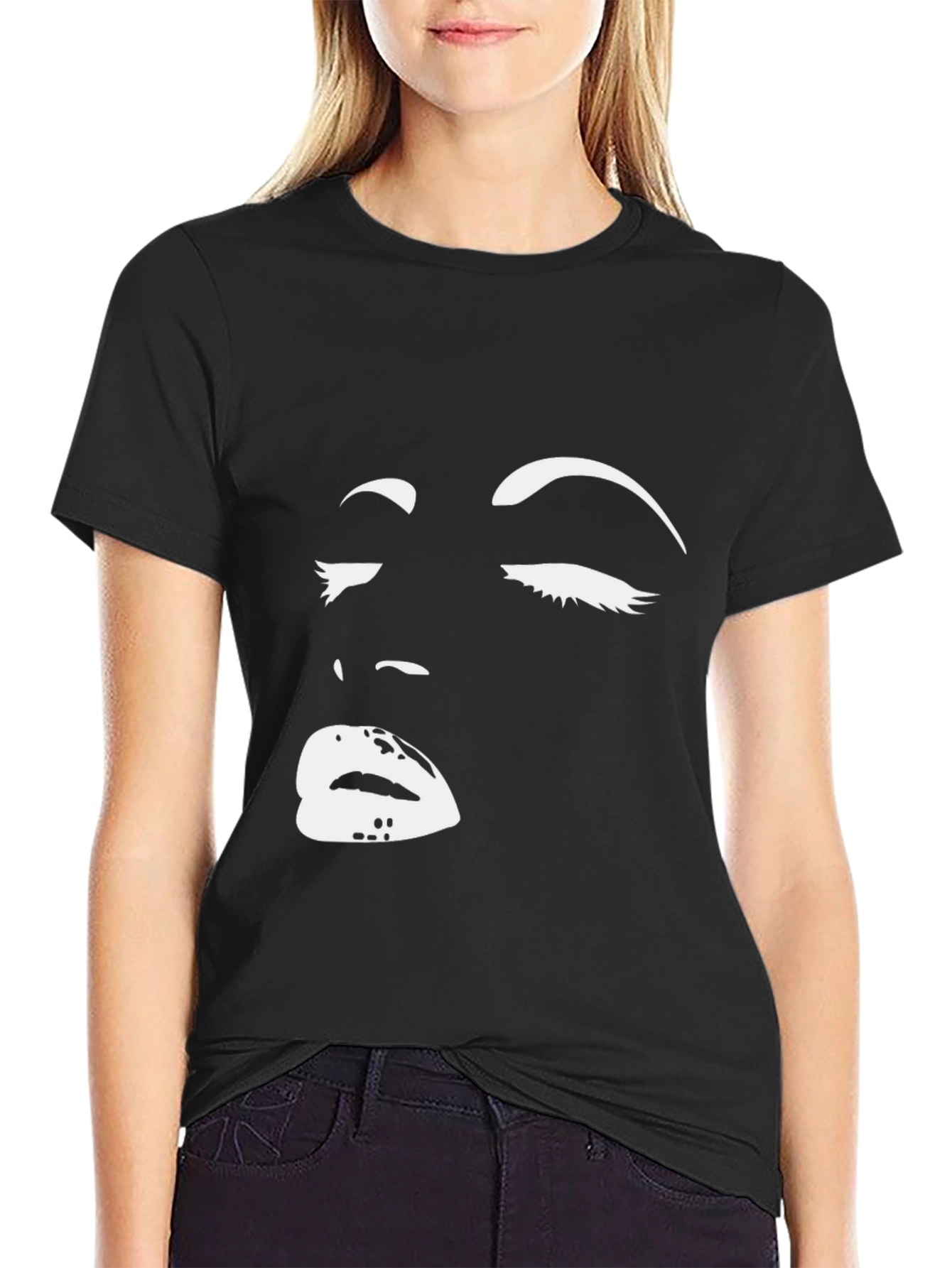 Black Graphic Tee: Womans Face