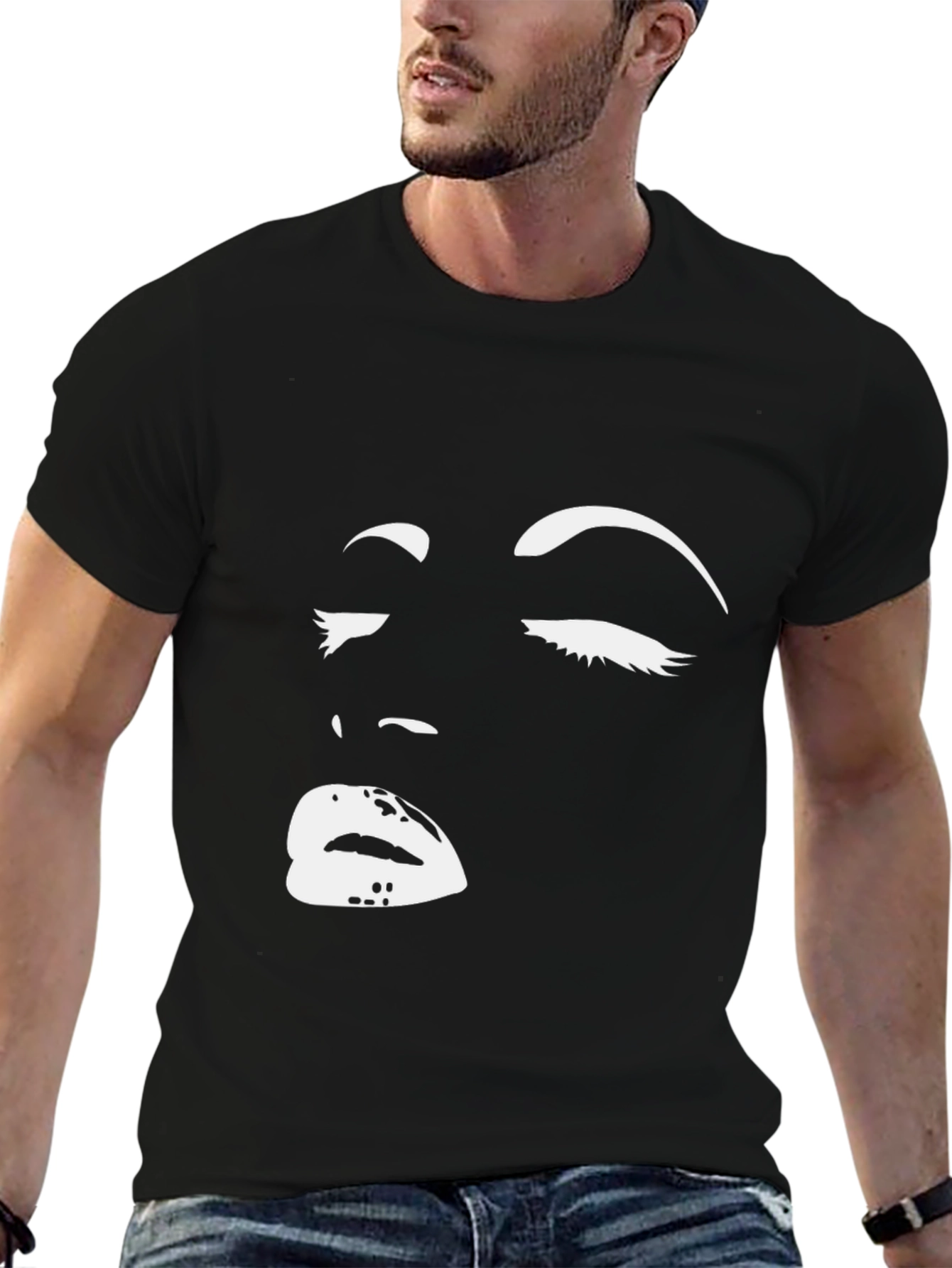 Black Graphic Tee: Womans Face