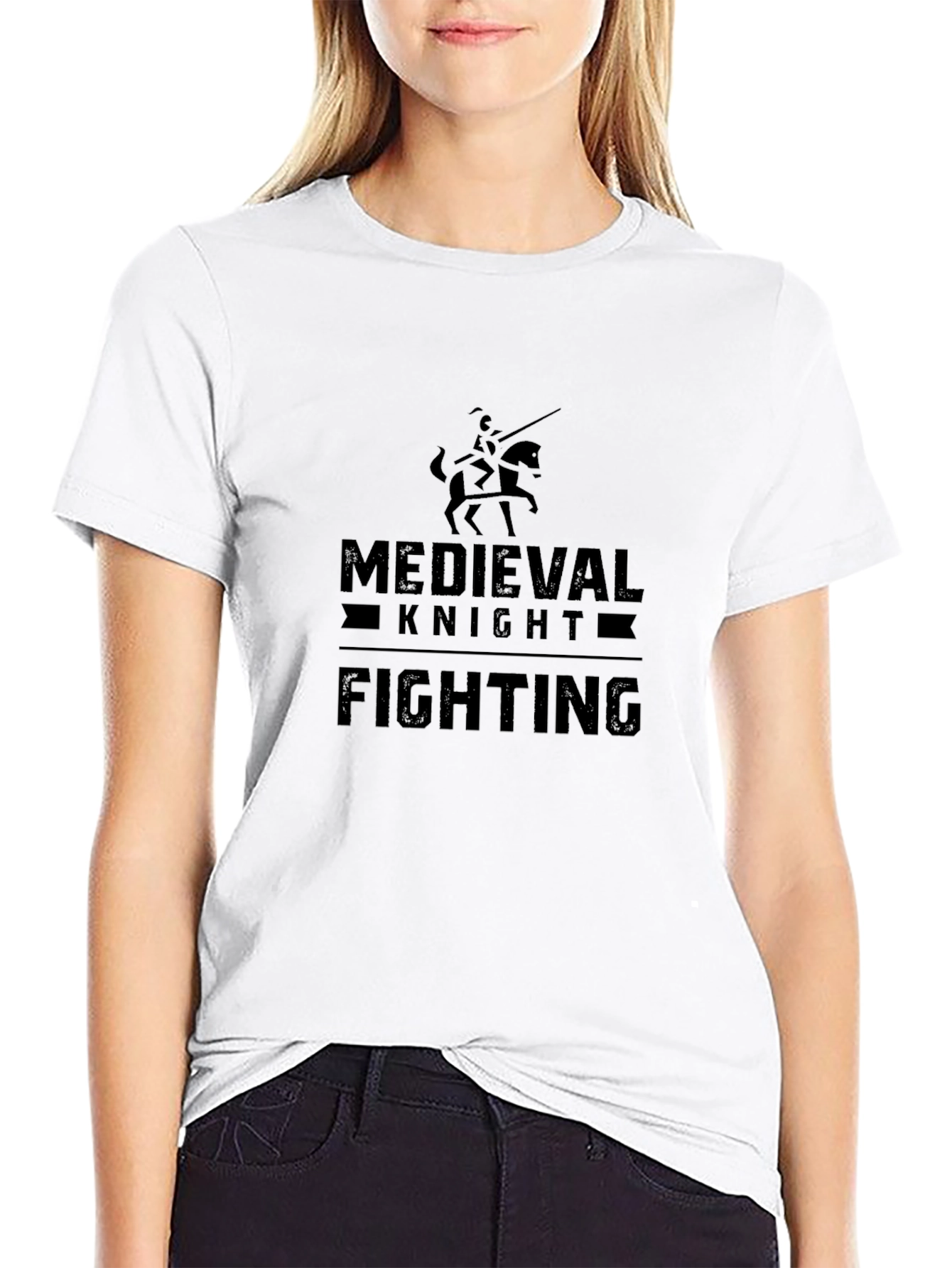Medieval Knight Fighting Black Graphic Tee