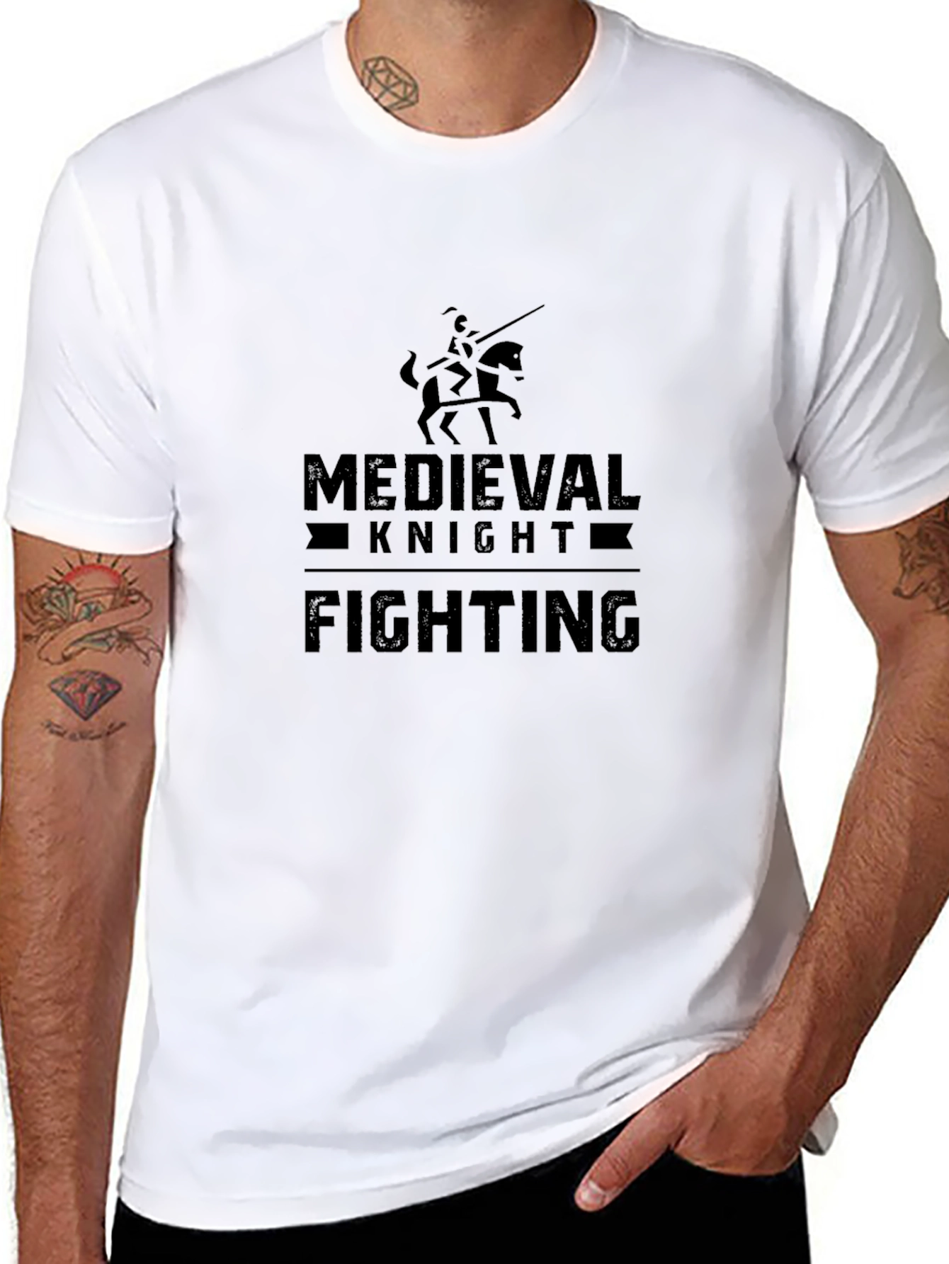 Medieval Knight Fighting Black Graphic Tee