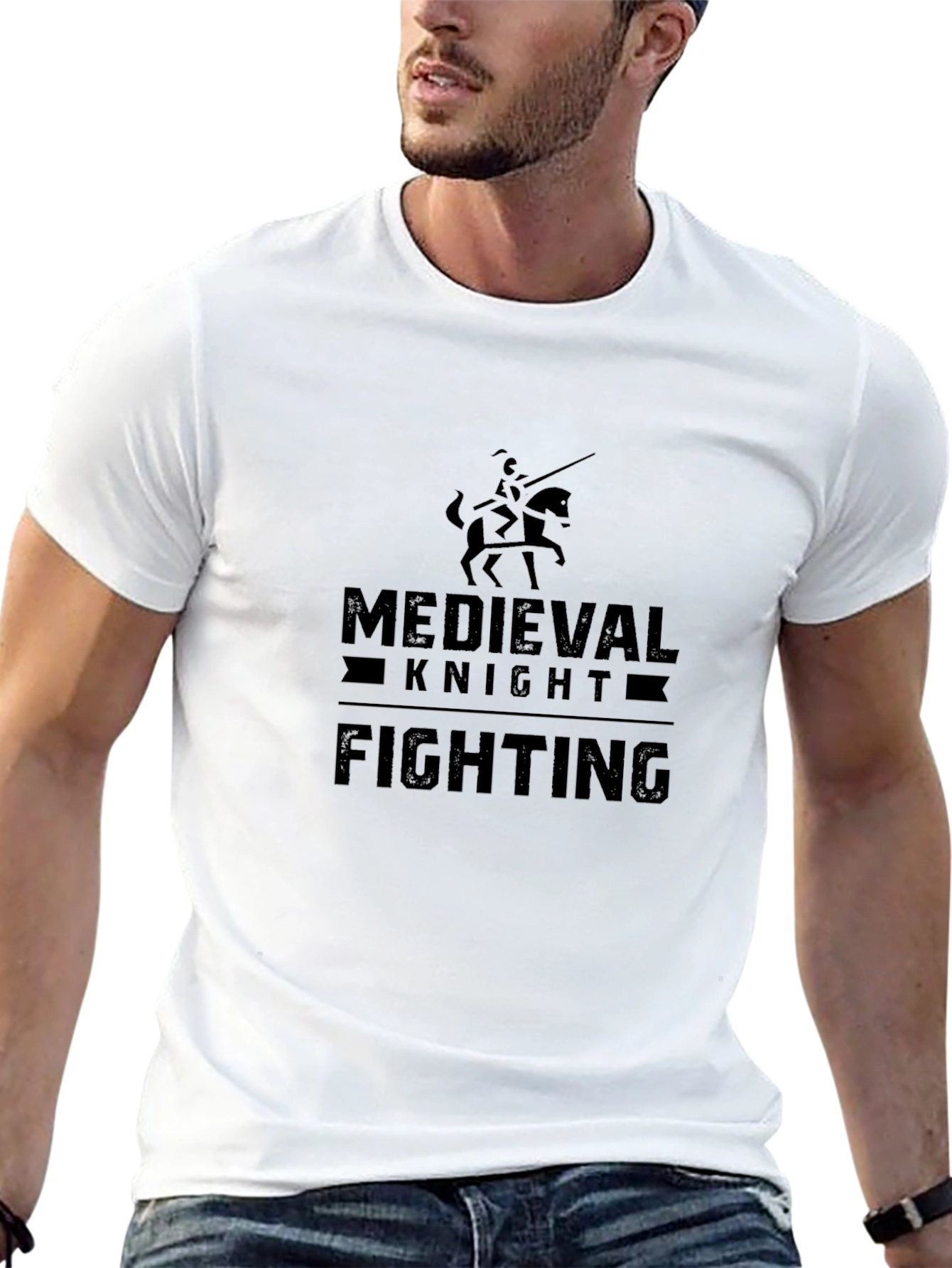 Medieval Knight Fighting Black Graphic Tee