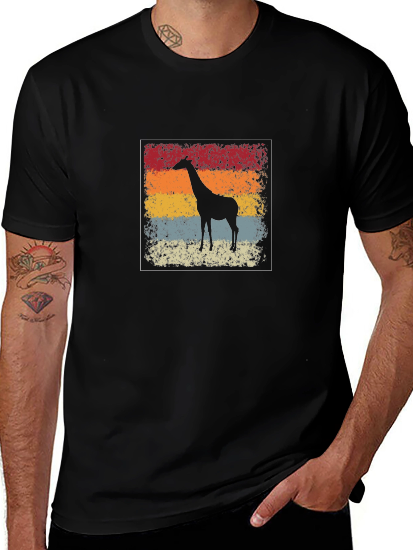 Retro Giraffe Graphic T-Shirt - Black