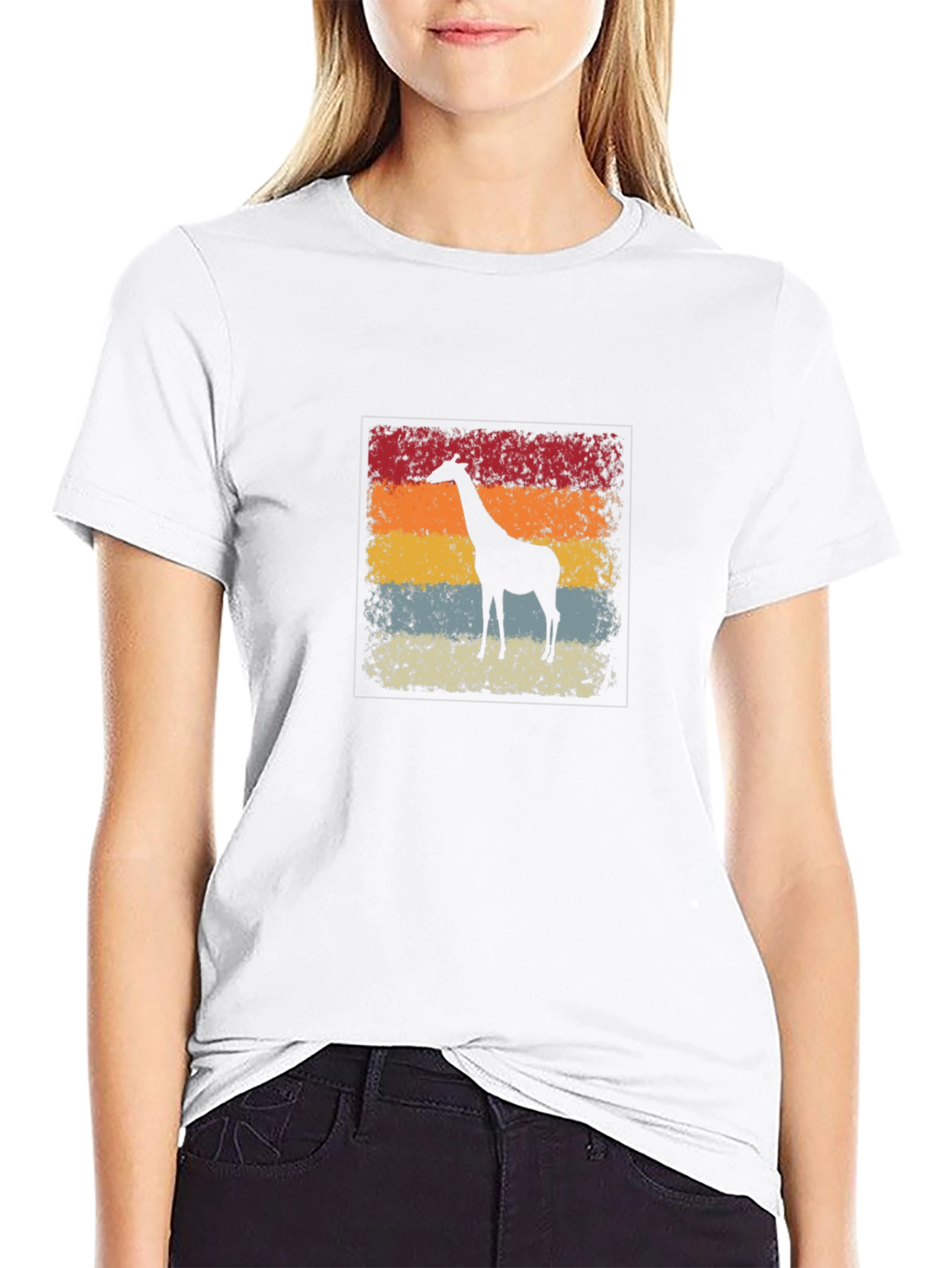 Retro Giraffe Graphic T-Shirt - Black