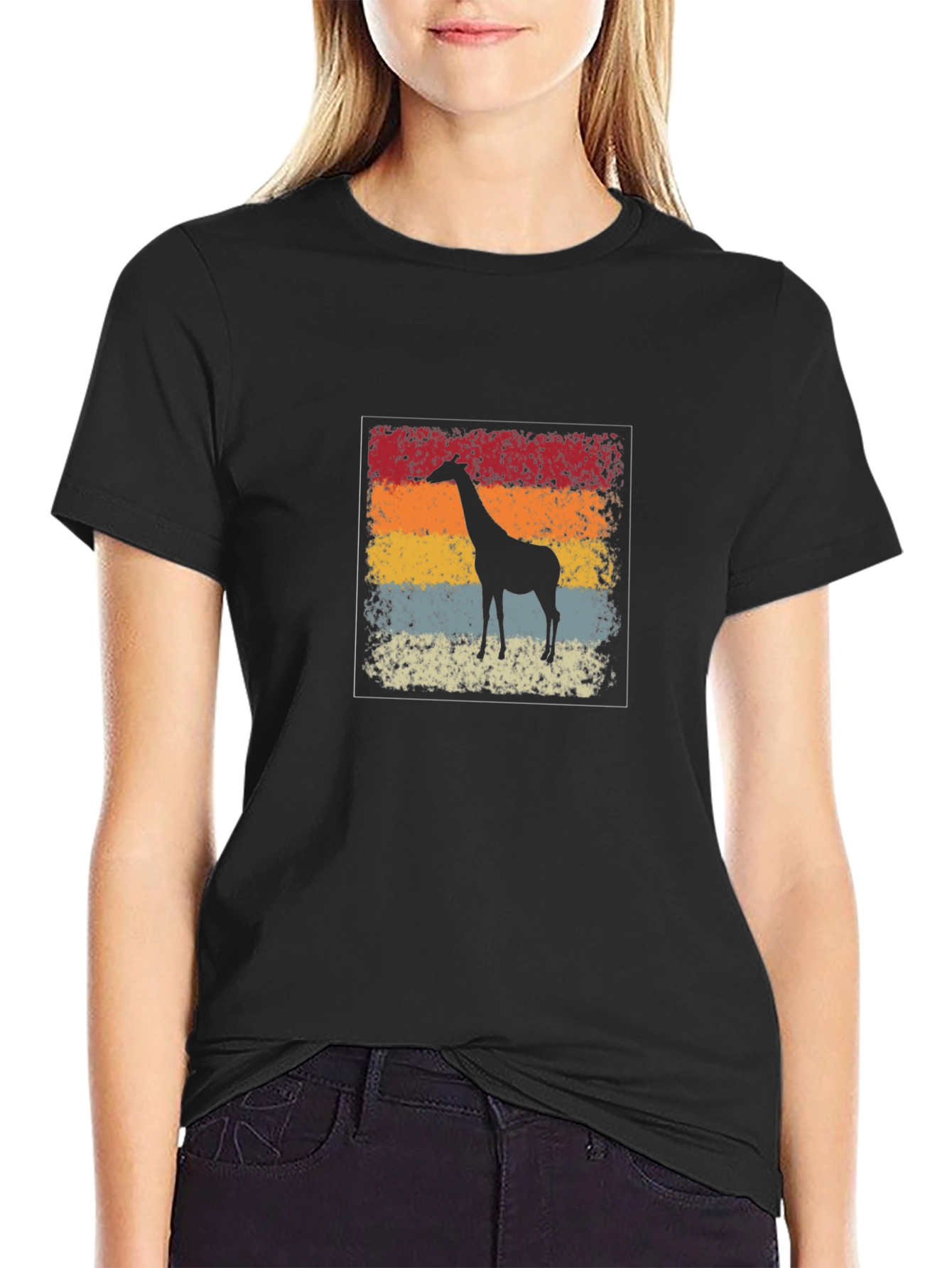 Retro Giraffe Graphic T-Shirt - Black