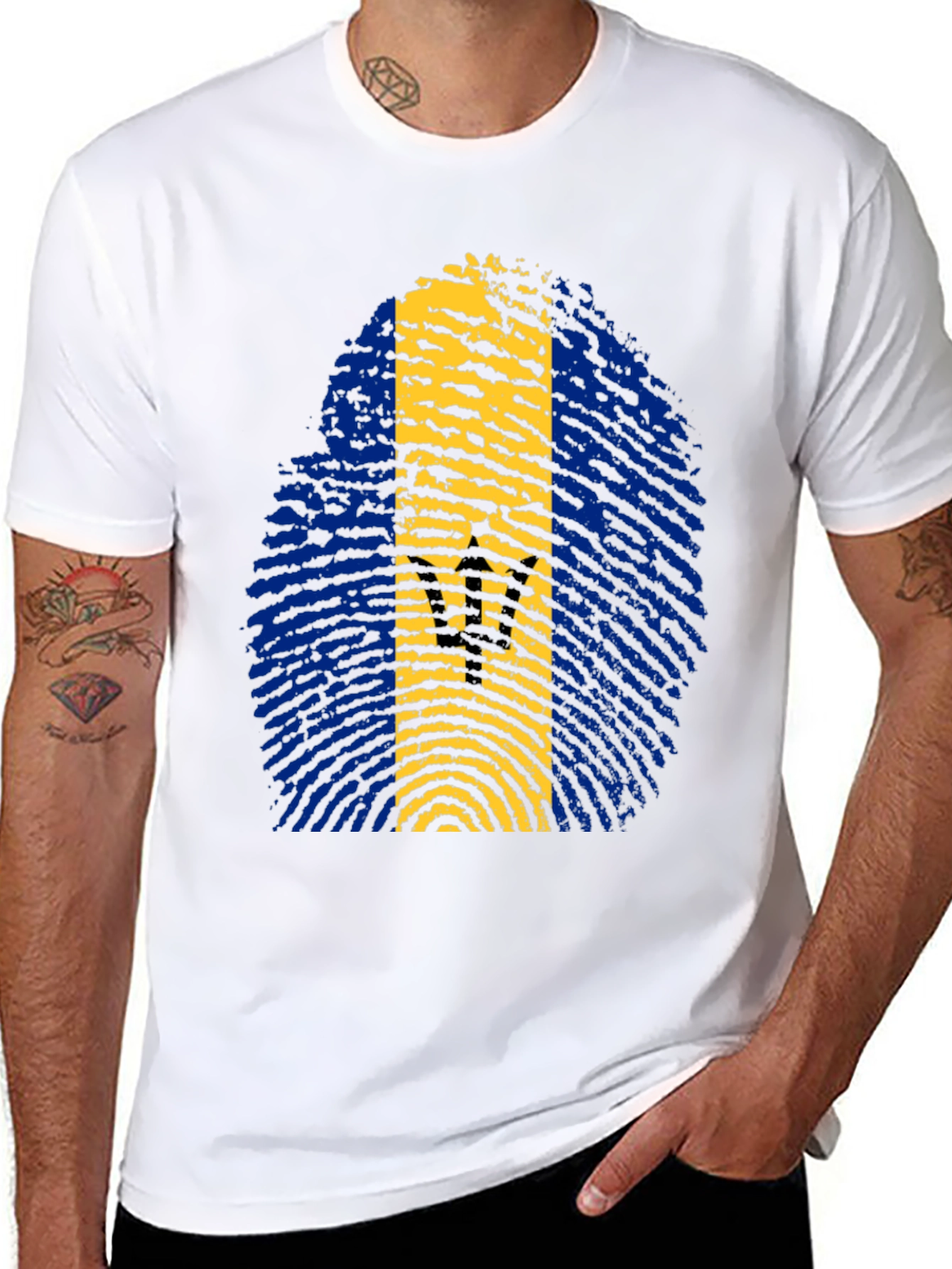 Barbados Flag Fingerprint T-Shirt
