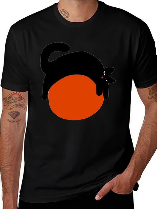 Black Cat on Orange Ball Graphic T-Shirt